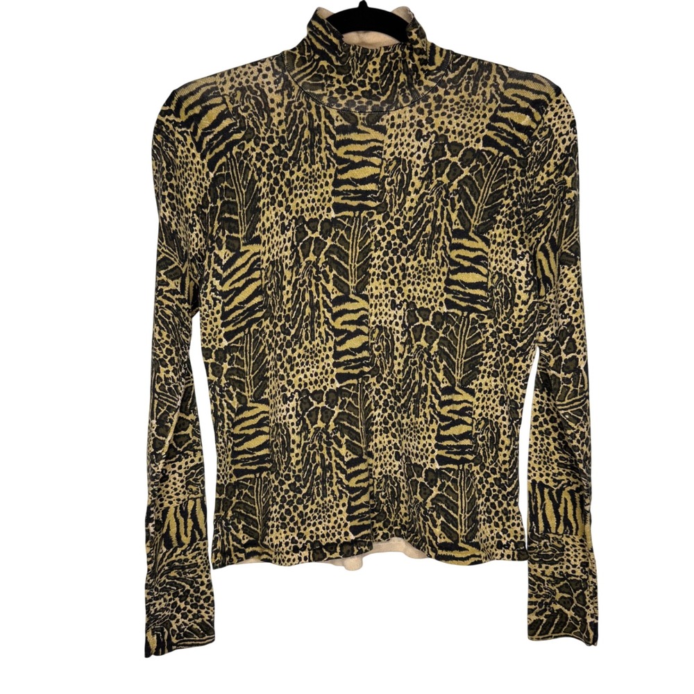 Vintage Irka by SSG Silk Blend Leopard Zebra Turtleneck Top SzS Business Casual